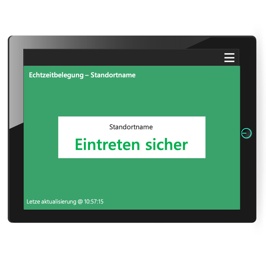 Ein Tablet zeigt echtzeit-warnungen an, wenn personenlimits in gebäuden oder shops, wegen covid19 Vorschriften, überschritten werden