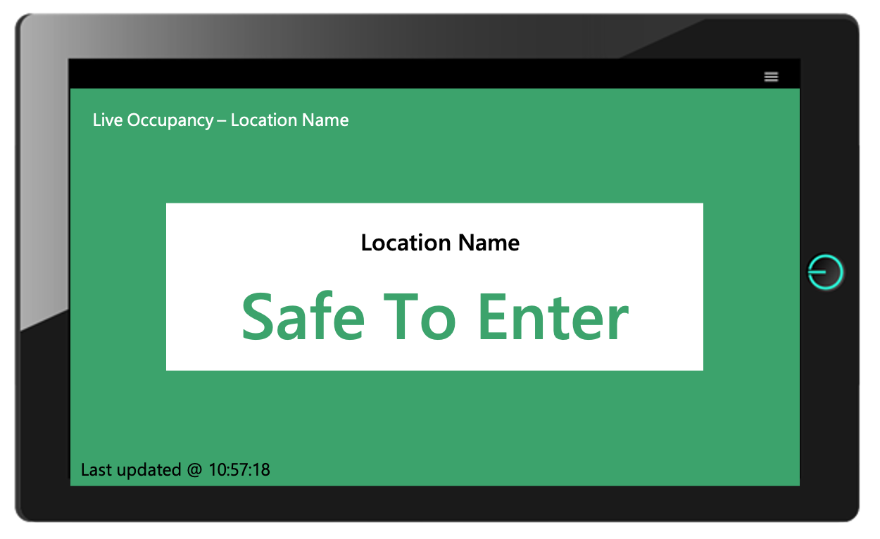 A tablet displaying live occupancy warnings for compliance with covid19 regulations